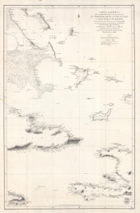 1856 Direccion Hidrografia Chart of Cuba, the Bahamas, Haiti, Jamaica