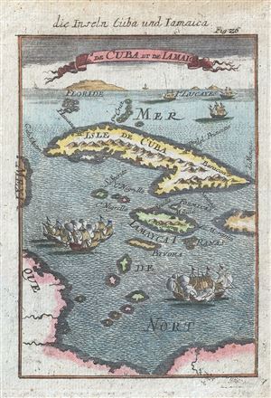 1719 Mallet Map of Cuba and Jamaica