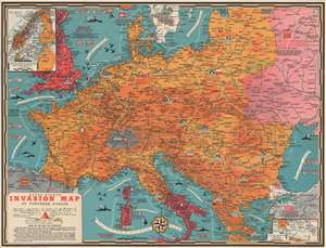 1944 Turner Pictorial Map of Europe Just After the D-Day Invasion of France