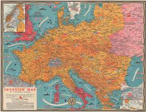 1944 Turner Pictorial Map of Europe Just After the D-Day Invasion of France