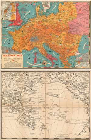 1944 Turner Pictorial Map of Europe Just After the D-Day Invasion of France
