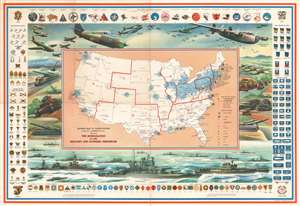 1941 Hammond Pictorial Map of United States Defense Mobilization Before WWII