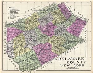 1912 Century Map of Delaware County, New York