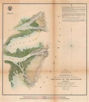 1851 U.S. Coast Survey Chart or Map of the Mississippi River Delta, Louisiana
