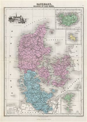 1878 Migeon Map of Denmark, Iceland and the Faroe Islands