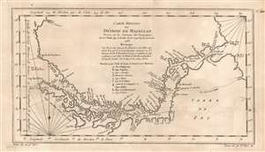 1753 Bellin Map of The Straits of Magellan, Chile, South America