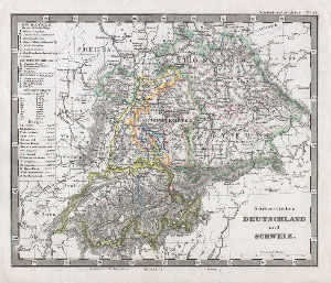 1862 Stieler Map of Southern Germany and Switzerland