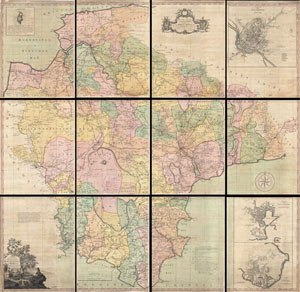 1765 Benjamin Donn Wall Map of Devonshire and Exeter, England