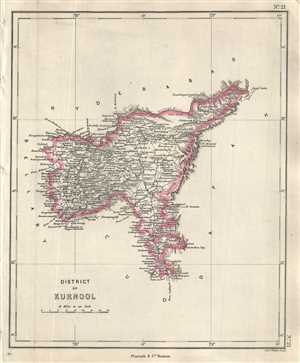 1854 Pharoah and Company Map of the Kurnool District in Andhra Pradesh, India