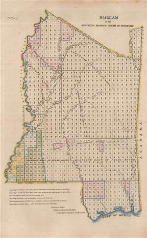 1845 Bradford Map of Mississippi / The Surveying District South of Tennessee