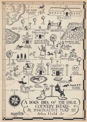 1931 John Held Fantasy Map of a Dog's Ideal Country Estate