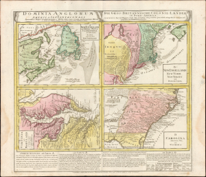 1737 Homann Heirs Map of New England, Georgia and Carolina, and Virginia and Maryland