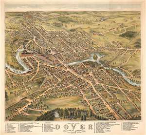 1877 Albert Ruger Bird's-Eye View Map of Dover, New Hampshire