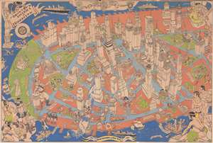 1938 Zaidenberg Pictorial Map of Downtown Manhattan, New York City