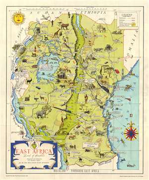 1949 Mathews Pictorial Map of East Africa (Kenya, Tanzania, Uganda, Zanzibar)