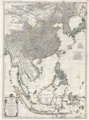 1752 D'Anville Wall Map of Southeast Asia, the East Indies, China, Korea and Japan