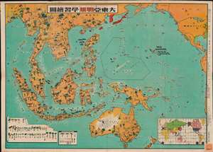 1943 Japanese Propaganda Map Southeast Asia during the WWII