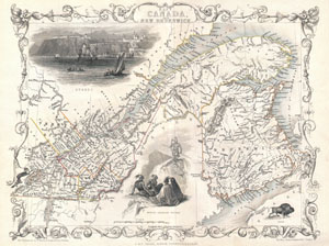 1850 Tallis Map of East Canada or Quebec and New Brunswick