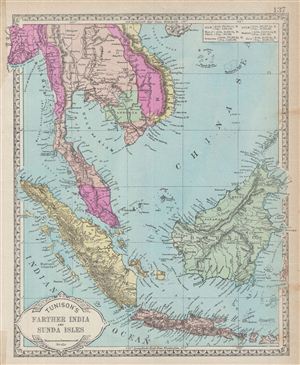 1887 Tunison Map of the East Indies (Singapore, Thailand, Borneo, Malaysia)