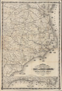 1863 Colton Civil War Map of Eastern North Carolina showing Union Blockade