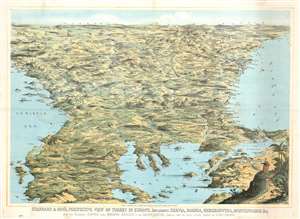 1876 Concanen Bird's-Eye View of the Balkans for 'The Eastern Question'