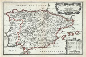 1701 De Fer Map of Spain and Portugal