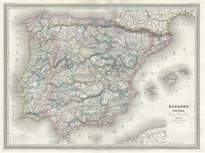 1860 Dufour Map of Spain and Portugal