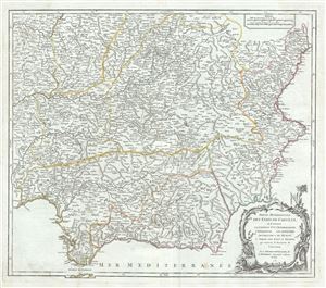 1751 Vaugondy Map of Southern Spain