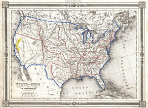1852 Duvotenay Map of the United States (Gold Rush)
