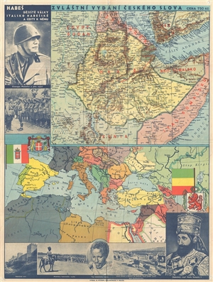 1935 Melantrich Czech Map of Eithiopa illustrating the Second Italo-Abyssinian War