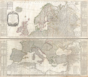 1794 D'Anville Two Panel Wall Map of Europe