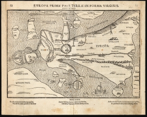 1589 / 1597 Bünting Map of Europe in the form of a Queen (Europa Regina)
