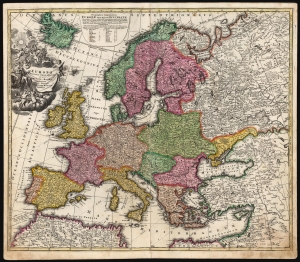 1707 J. B. Homann Europe, with the Eclipse of 1706