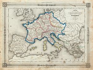 1852 Dufour Map of Europe under Charlemagne