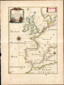 1666 Pierre Du Val Chart of the European Atlantic: Rare First State