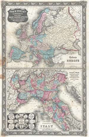 1859 Advertising Broadsheet Map of Eurpe and Italy