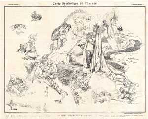 1915 Crété World War I Satirical Map of Europe