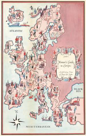 1953 Jenkyns 'Women's' Pictorial Map of Europe and its Sights and Shops