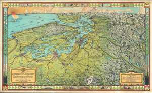 1945 Kroll Map Company Pictorial Map of Puget Sound, Washington, and Vancouver