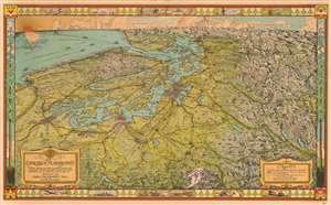 1945 Kroll Map Company Pictorial Map of Puget Sound, Washington, and Vancouver