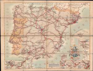 1956 Instituto Geográfico Map of Spain and Portugal w/ Railroads