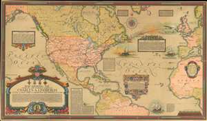 1928 Clegg Pictorial Map of the World w/ the Flights of Charles Lindbergh