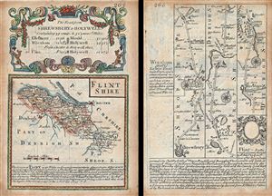 1736 Owen and Bowen Map of Flintshire w/ Map: Shrewsbury to Holywell on Verso