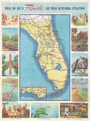 1942 American Automobile Association Pictorial Road Map of Florida