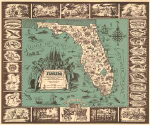 1951 Dave Mink Pictorial Romantic Map of Florida