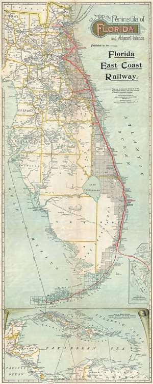 1896 Florida East Coast Railway Railroad Map of Florida