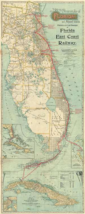 1915 Florida East Coast Railway Railroad Map of Florida
