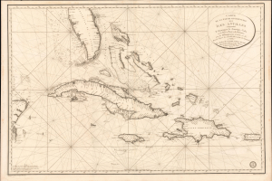 1801 Depot de la Marine Nautical Map of Florida, Cuba, Bahamas, Santo Domingo