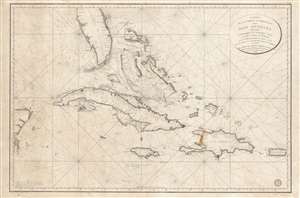 1801 Depot de la Marine Nautical Map of Florida, Cuba, Bahamas, Santo Domingo