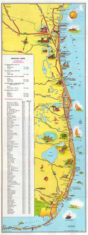 1954 American Automobile Association Pictorial Tourist Map of Florida